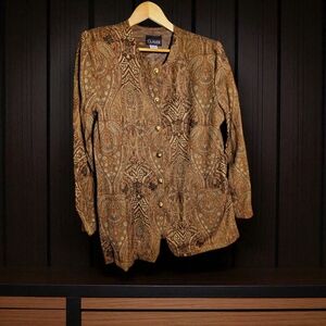 Vintage Claude Sz 18 Brown Jacquard Paisley Jacket